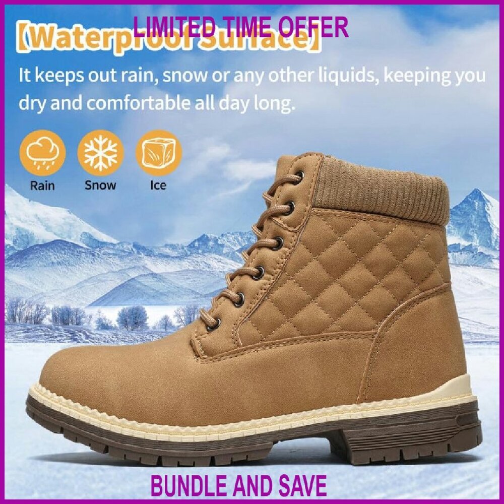 Women's Waterproof Winter Hiking Boots Fur Lined Ankle Booties Non-Slip - Picture 3 of 7